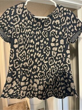 Ann Taylor Short-Sleeve Peplum Top in Black and Cream Leopard